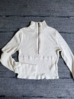 Free People We The Free Ribbed Quarter Zip Thermal Crop Top — White/Egret | XS |